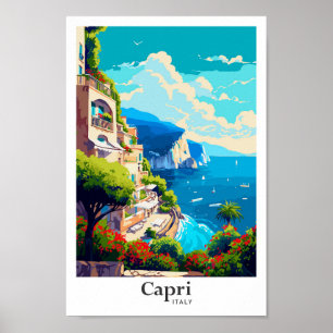 Capri Italië Art Vintage Travel Illustratie Poster
