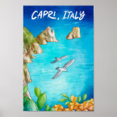 Capri Italië Art Waterverf Reisillustratie Poster (Voorkant)
