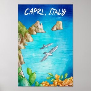 Capri Italië Art Waterverf Reisillustratie Poster