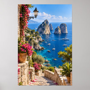 Capri Italië Faraglioni Rotsen Middellandse Zee Mu Poster