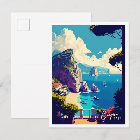 Capri Italië Kunst vintage reisillustratie Briefkaart (Voorkant / Achterkant)