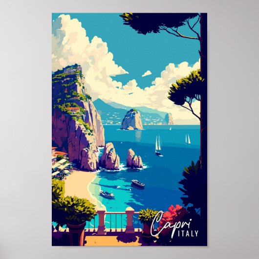 Capri Italië Kunst vintage reisillustratie Poster (Voorkant)