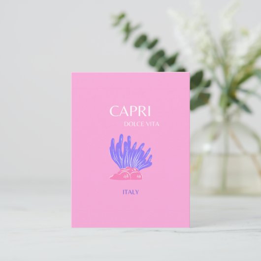 Capri, Italië, Preppy, Roze Feestdagenkaart (Staand voorkant)