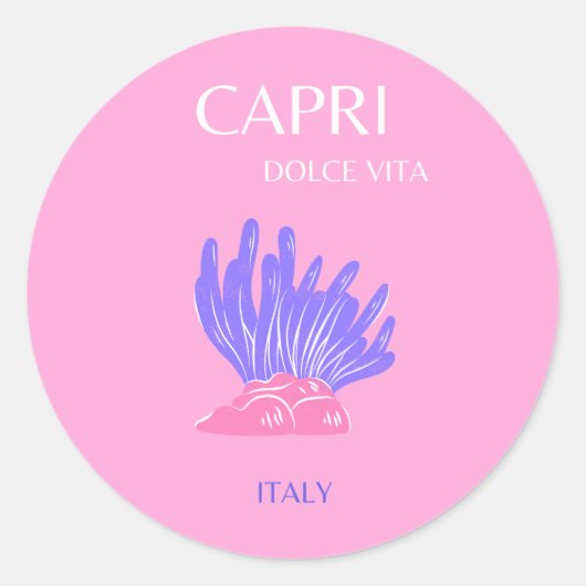 Capri, Italië, Preppy, Roze Ronde Sticker (Voorkant)