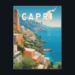 Capri Italië Reizen Kunst Vintage Briefkaart<br><div class="desc">Capri retro vector reisontwerp. Capri,  een eiland in de baai van Napels in Italië,  staat bekend om zijn ruige landschap.</div>