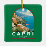 Capri Italië Reizen Kunst Vintage Keramisch Ornament<br><div class="desc">Capri retro vector reisontwerp. Capri,  een eiland in de baai van Napels in Italië,  staat bekend om zijn ruige landschap.</div>