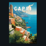 Capri Italië Reizen Kunst Vintage Poster<br><div class="desc">Capri retro vector reisontwerp. Capri,  een eiland in de baai van Napels in Italië,  staat bekend om zijn ruige landschap.</div>