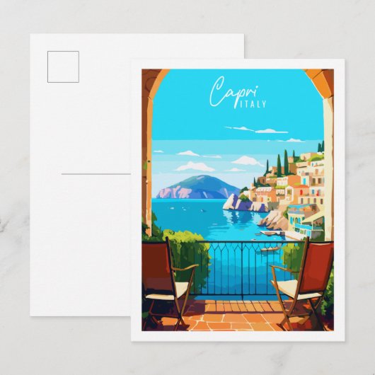 Capri Italië vintage reisillustratie Briefkaart (Voorkant / Achterkant)