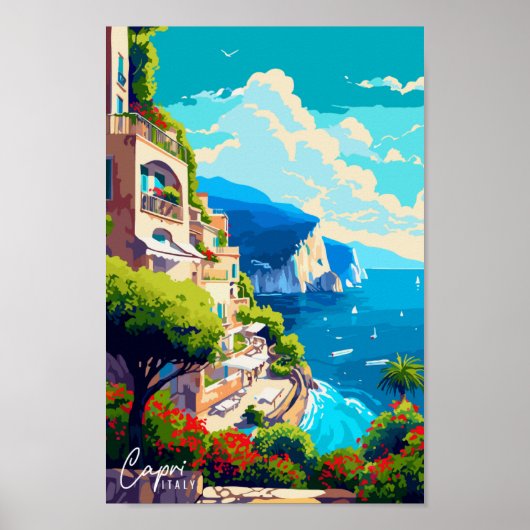 Capri Italië vintage reisillustratie Poster (Voorkant)
