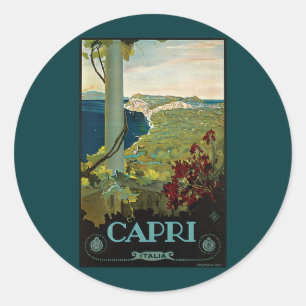 Capri, Italië, Vintage Reisposter Kunst Italia Ronde Sticker
