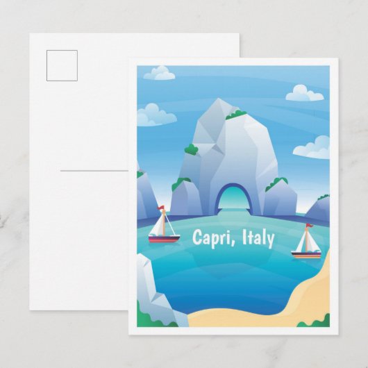 Capri Italië Vintage Travel Illustratie Briefkaart (Voorkant / Achterkant)