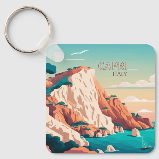 Capri Italy Lemons Mediterranean Island Retro Keyc Sleutelhanger (Voorkant)