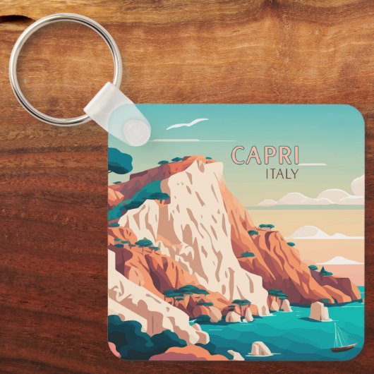 Capri Italy Lemons Mediterranean Island Retro Keyc Sleutelhanger (Voorkant)