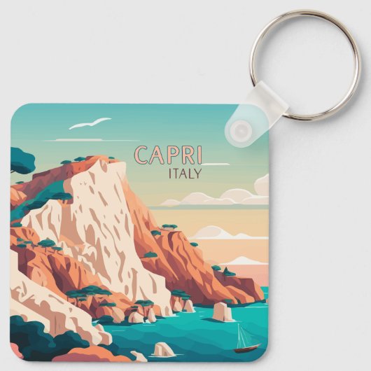 Capri Italy Lemons Mediterranean Island Retro Keyc Sleutelhanger (Achterkant)