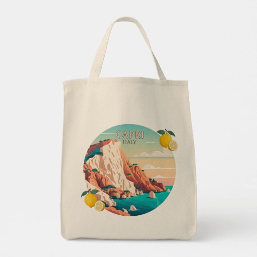 Capri Italy Lemons Mediterranean Island Retro Tote Bag (Achterkant)
