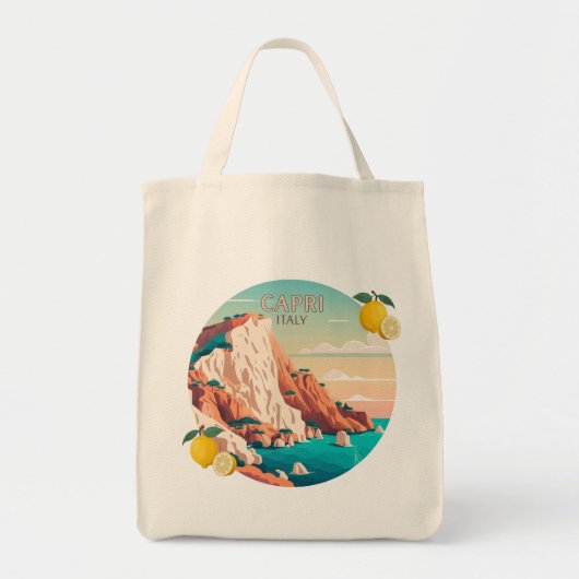 Capri Italy Lemons Mediterranean Island Retro Tote Bag (Voorkant)