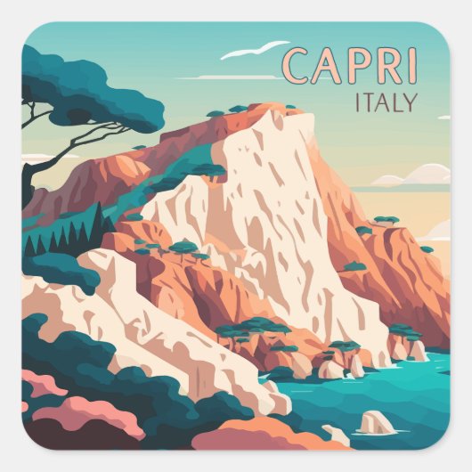 Capri Italy Lemons Mediterranean Island Retro Vierkante Sticker (Voorkant)
