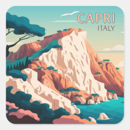 Capri Italy Lemons Mediterranean Island Retro Vierkante Sticker
