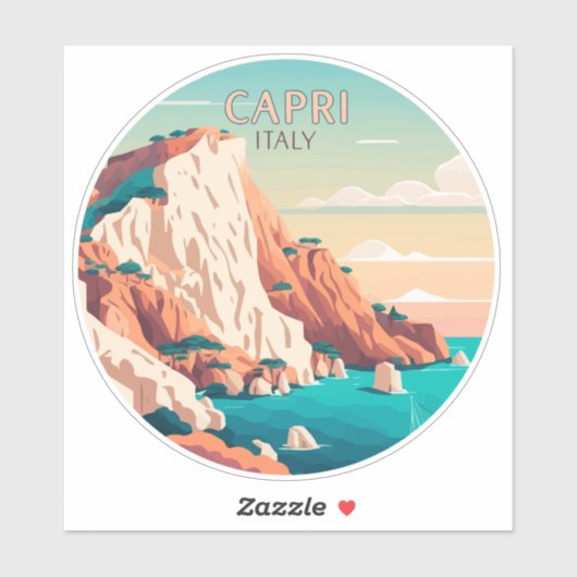 Capri Italy Lemons Mediterranean Retro Squa Sticker (Vel)