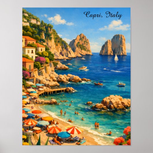 Capri Italy Vintage Marina Piccola Beach Poster (Voorkant)