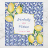 Capri Lemons Blauw Wit Tegels Print Bruiloft Lunch Wijn Etiket (Enkel label)