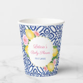 Capri Lemons Blue & White Tiles Baby shower Party Papieren Bekers (Voorkant)