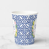 Capri Lemons Blue White Tiles Wedding Crest Shower Papieren Bekers (Rechts)