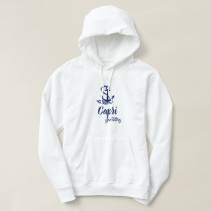 Capri Yachting Blue Anchor op witte maritieme stij Hoodie