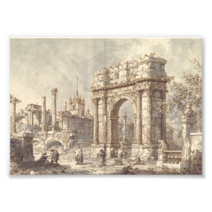 Capriccio met een Romeinse triomfboog Foto Afdruk