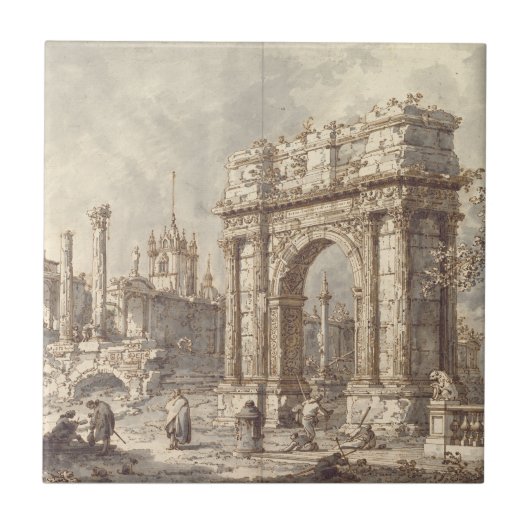 Capriccio met een Romeinse triomfboog Tegeltje (Voorkant)