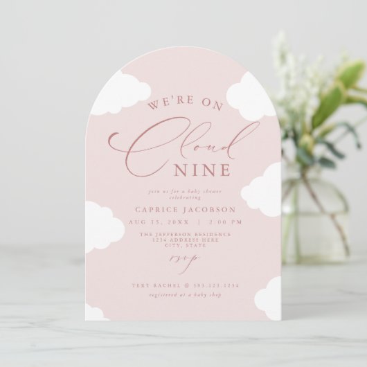 CAPRICE Blush Pink Cloud Nine Arched Baby shower Kaart (Staand voorkant)