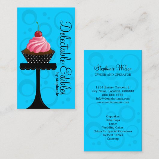 capricieuze Blauwe Bakkerij Cupcake Visitekaartje (Voorkant / Achterkant)