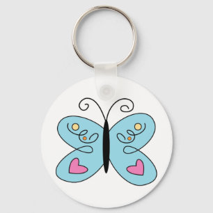 Capricieuze Blauwe Vlinder met hartVleugels Sleutelhanger