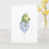 capricieuze kikker op verjaardagsballon kaart (Gele Bloem)