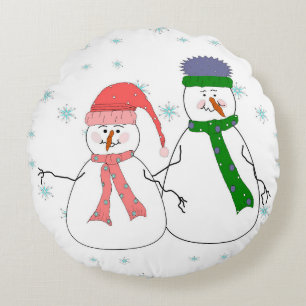 Capricieuze M. en Mevr. Snowman Snowing Winter Art Rond Kussen