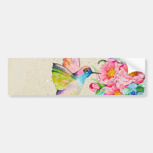 Capricieuze waterverfkolibrie en bloemen bumpersticker