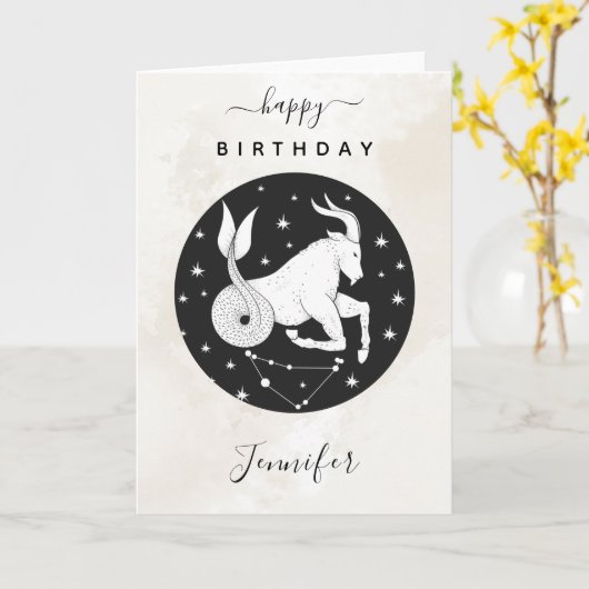 Capricorn Astrology Zodiac Sign Horoscope Elegant Kaart (Gele Bloem)