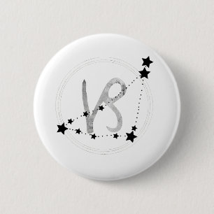 Capricorn Black en Silver zodiac constellatie Ronde Button 5,7 Cm