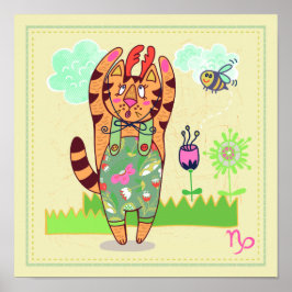 Capricorn Cat Zodiac Nursery Print