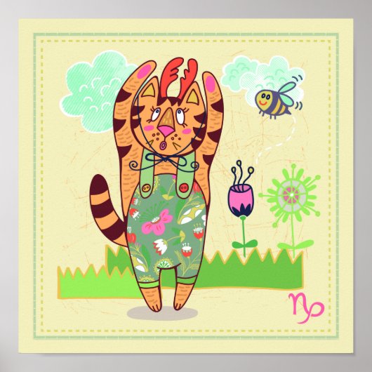 Capricorn Cat Zodiac Nursery Print (Voorkant)