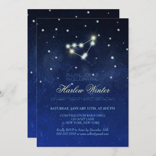 Capricorn Constellation Birthday Party Kaart (Voorkant / Achterkant)