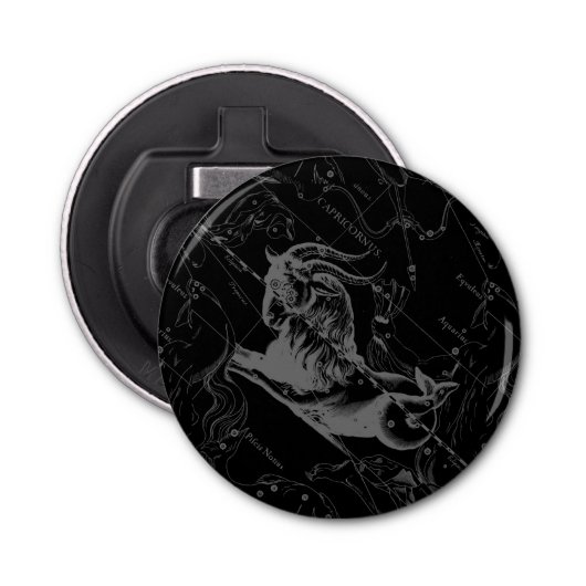 Capricorn Constellation Hevelius 1690 on Black Button Flesopener (Voorkant)