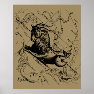 Capricorn Constellation Hevelius 1690 op Taupe Poster
