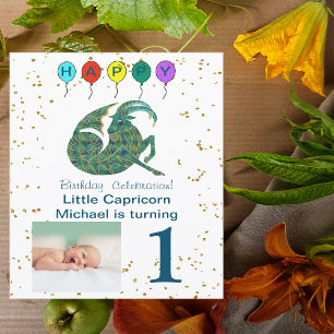 Capricorn First Birthday Gold & Foto Kaart