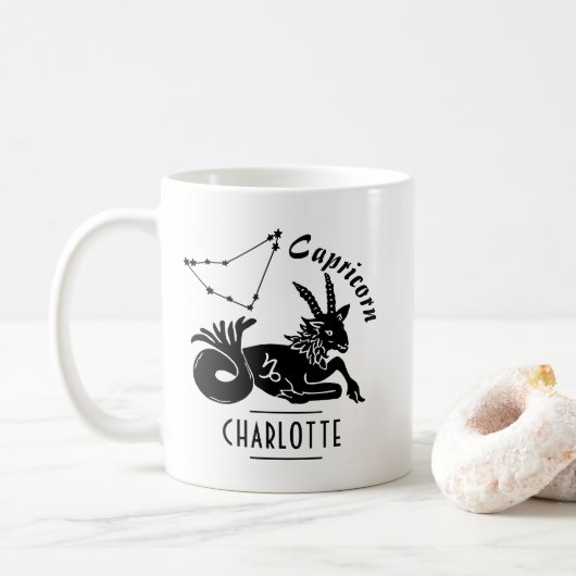Capricorn Goat Constellation Custom Name Birthday Koffiemok (Met donut)