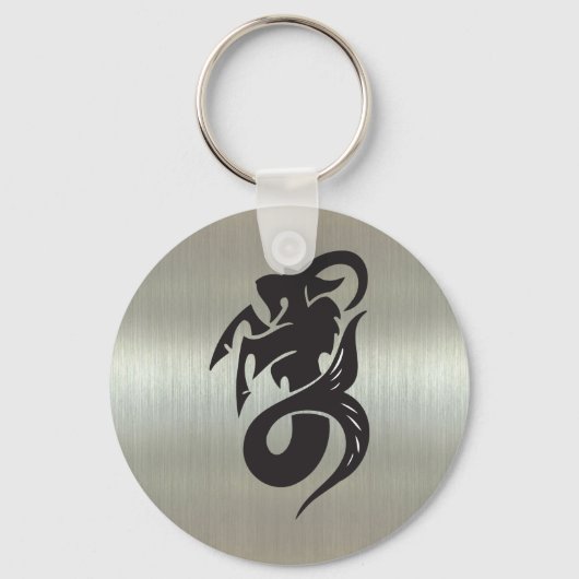 Capricorn Goat Silhouette met metallisch effect Sleutelhanger (Voorkant)