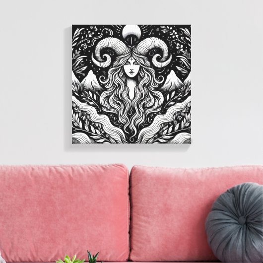 Capricorn Goddess Etching Canvas Wall Art (Insitu (Woonkamer))