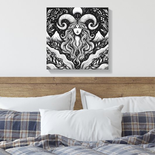 Capricorn Goddess Etching Canvas Wall Art (Insitu (Slaapkamer))