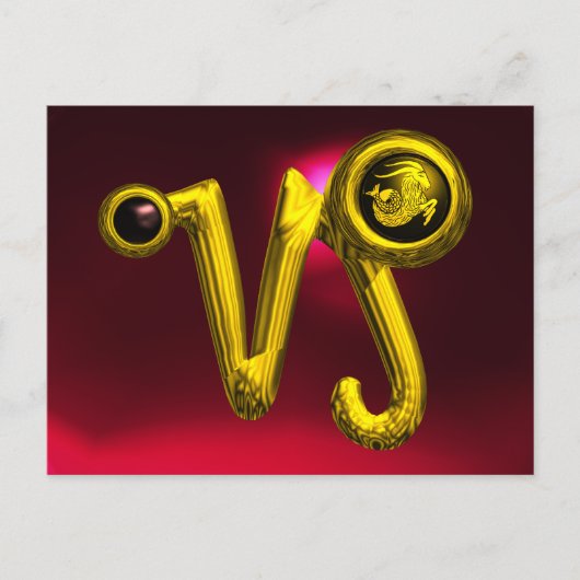 CAPRICORN GOLD ZODIAC BIRTHDAY JEWEL, Red Ruby Briefkaart (Voorkant)