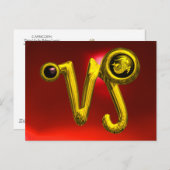 CAPRICORN GOLD ZODIAC BIRTHDAY JEWEL, Red Ruby Briefkaart (Voorkant / Achterkant)